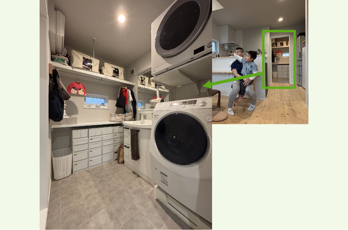 キッチン奥に設けたサニタリースペース。